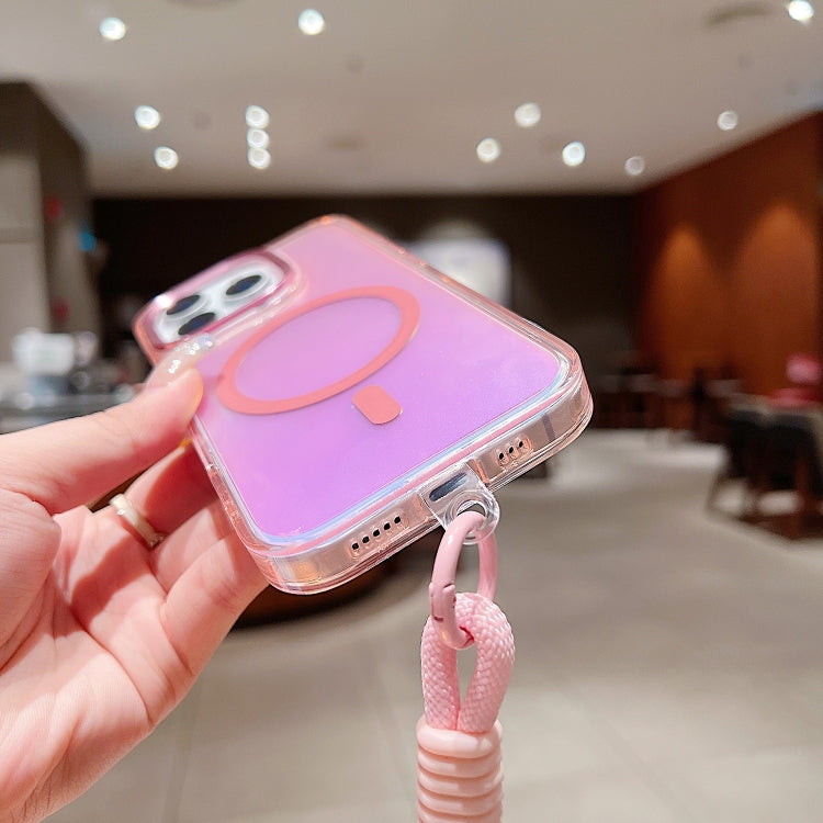 Bright Shadow  Magsafe Discoloration Phone Case with Wrist Strap, For iPhone 12 Pro, For iPhone 11 Pro Max, For iPhone 11