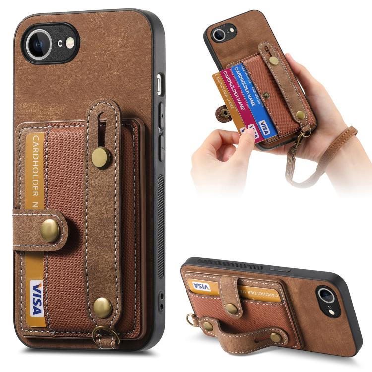 Retro Cross Wristband Wallet Leather Back Phone Case