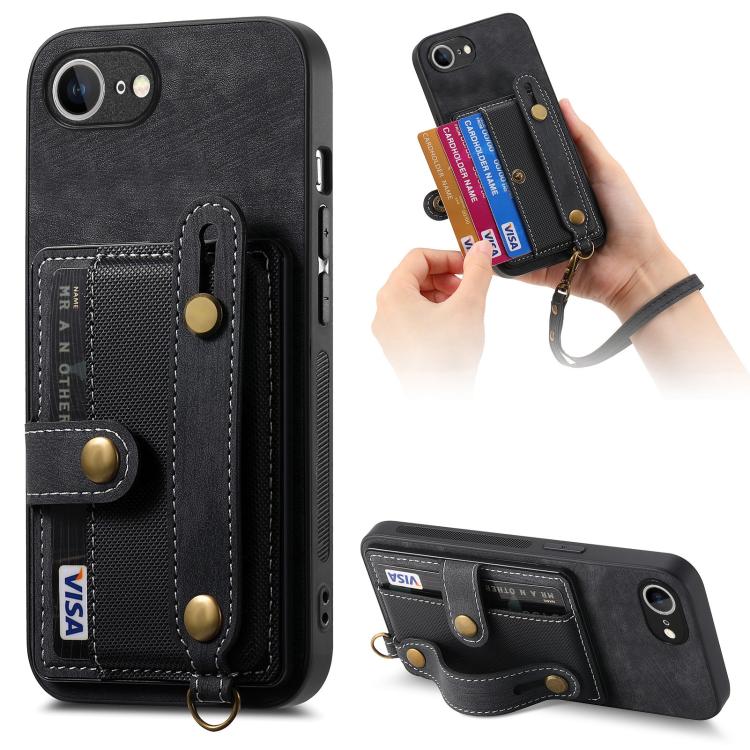 Retro Cross Wristband Wallet Leather Back Phone Case