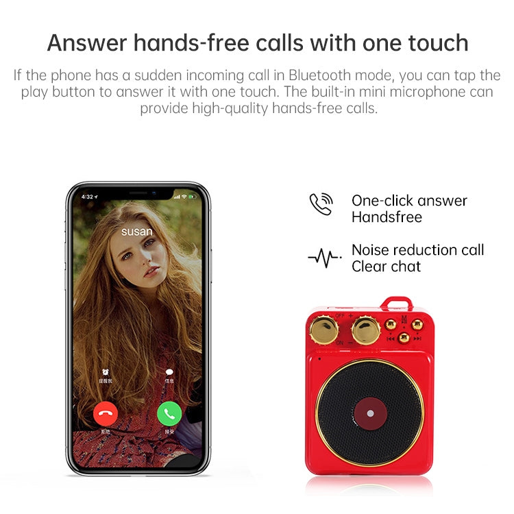 Retro Bluetooth Creative Speaker Phonograph Bluetooth Sound Mobile Phone Mini Portable Speaker, Red