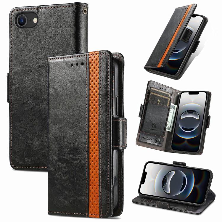 CaseNeo Splicing Dual Magnetic Buckle Leather Phone Case, For iPhone 18 Pro / 17 Pro, For iPhone 18 Pro Max / 17 Pro Max, For iPhone 17e / 16e, For iPhone 17