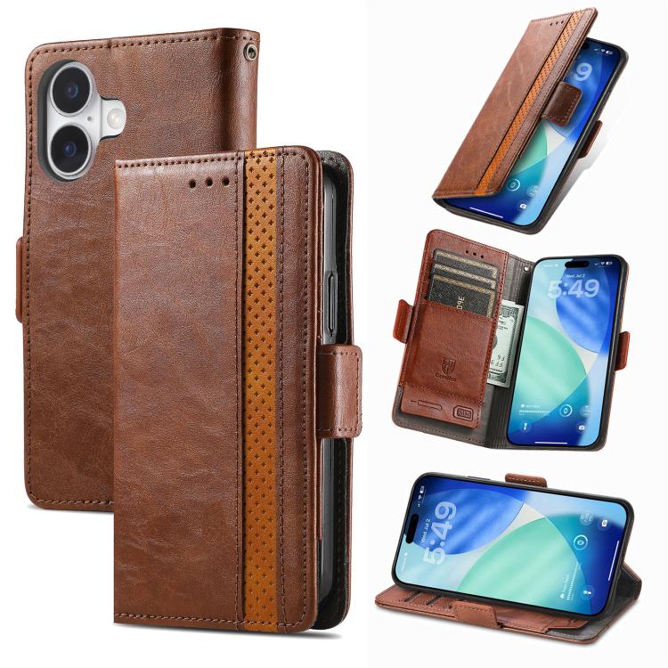CaseNeo Splicing Dual Magnetic Buckle Leather Phone Case, For iPhone 18 Pro / 17 Pro, For iPhone 18 Pro Max / 17 Pro Max, For iPhone 17e / 16e, For iPhone 17