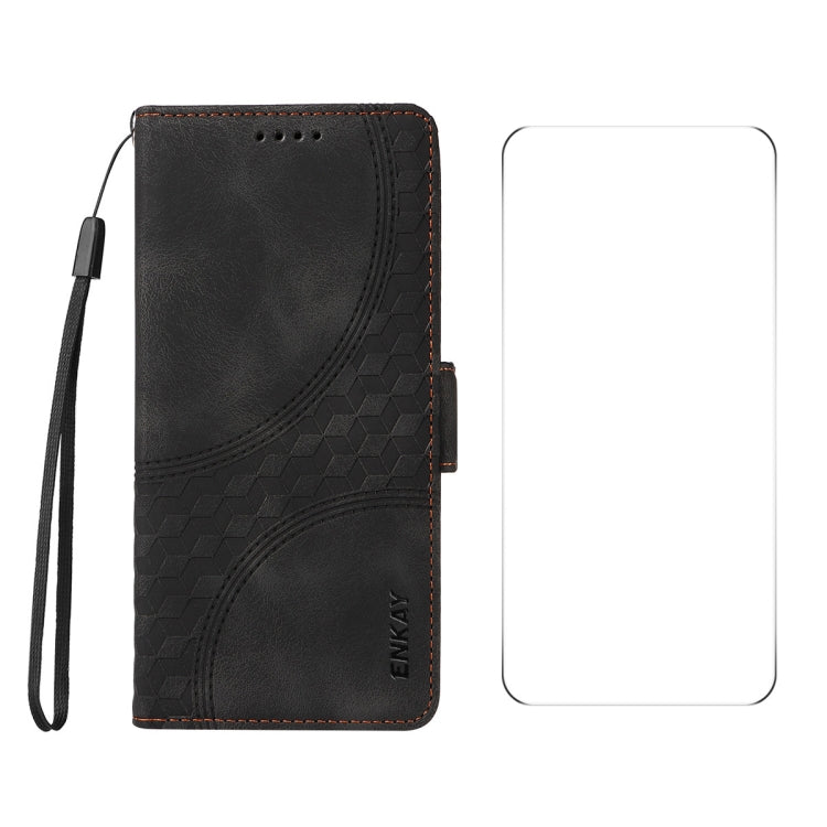 ENKAY Embossed Rhombus Starry Leather Phone Case with Screen Film, For iPhone 17e / 16e, For iPhone 16 Pro Max, For iPhone 16 Pro, For iPhone 16 Plus