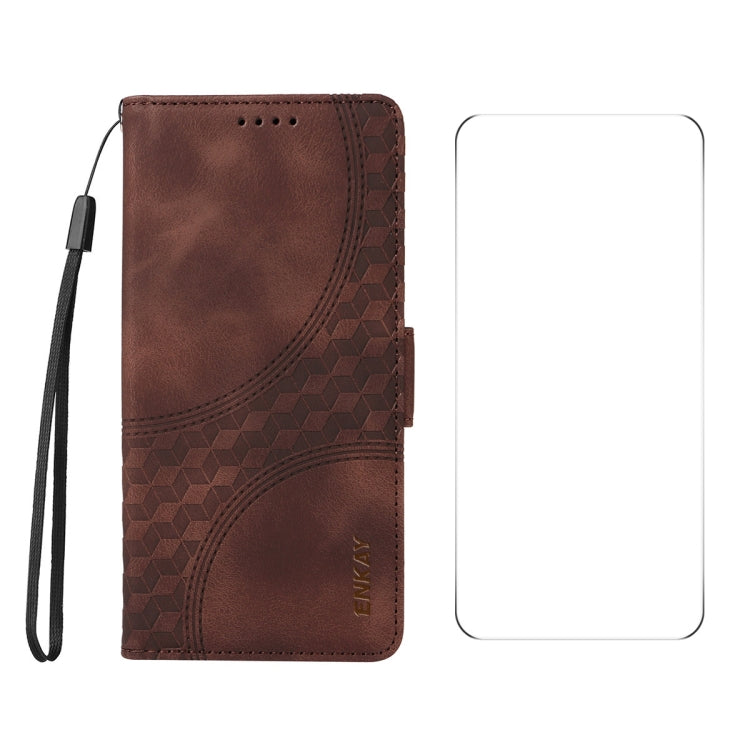 ENKAY Embossed Rhombus Starry Leather Phone Case with Screen Film, For iPhone 17e / 16e, For iPhone 16 Pro Max, For iPhone 16 Pro, For iPhone 16 Plus