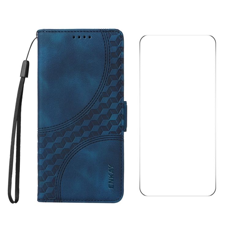 ENKAY Embossed Rhombus Starry Leather Phone Case with Screen Film, For iPhone 17e / 16e, For iPhone 16 Pro Max, For iPhone 16 Pro, For iPhone 16 Plus