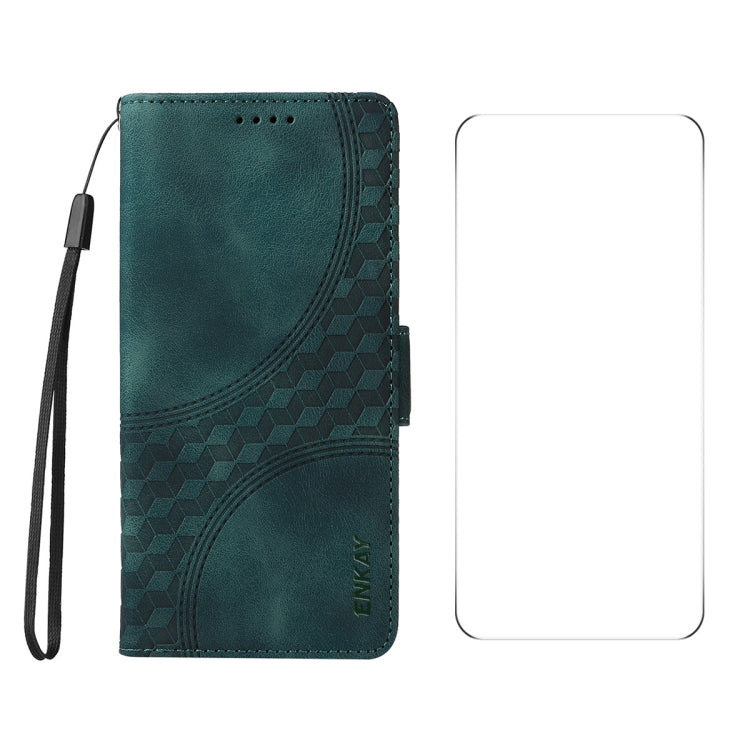 ENKAY Embossed Rhombus Starry Leather Phone Case with Screen Film, For iPhone 17e / 16e, For iPhone 16 Pro Max, For iPhone 16 Pro, For iPhone 16 Plus