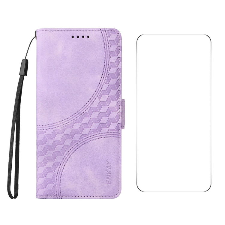 ENKAY Embossed Rhombus Starry Leather Phone Case with Screen Film, For iPhone 17e / 16e, For iPhone 16 Pro Max, For iPhone 16 Pro, For iPhone 16 Plus
