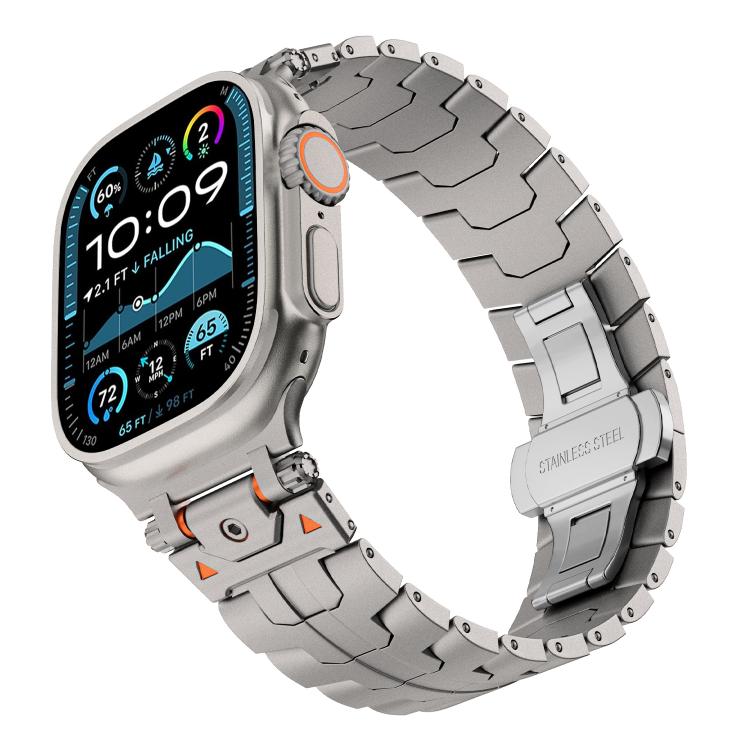 Stainless Steel Iron Man Butterfly Buckle Metal Watch Band, For Apple Watch 46mm / 49mm / 45mm / 44mm, For Apple Watch 42mm / 41mm / 40mm / 38mm