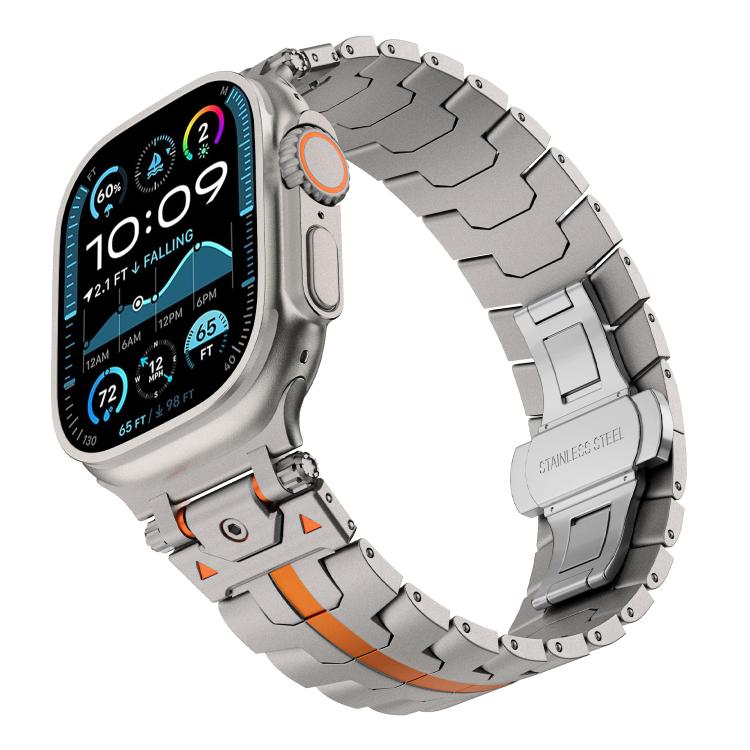 Stainless Steel Iron Man Butterfly Buckle Metal Watch Band, For Apple Watch 46mm / 49mm / 45mm / 44mm, For Apple Watch 42mm / 41mm / 40mm / 38mm