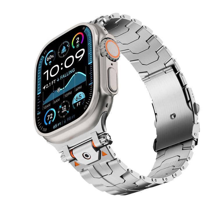 Stainless Steel Iron Man Safety Buckle Metal Watch Band, For Apple Watch 46mm / 49mm / 45mm / 44mm, For Apple Watch 42mm / 41mm / 40mm / 38mm