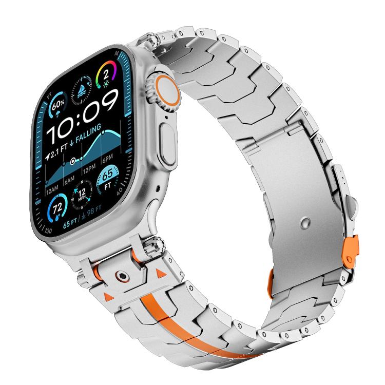 Stainless Steel Iron Man Safety Buckle Metal Watch Band, For Apple Watch 46mm / 49mm / 45mm / 44mm, For Apple Watch 42mm / 41mm / 40mm / 38mm