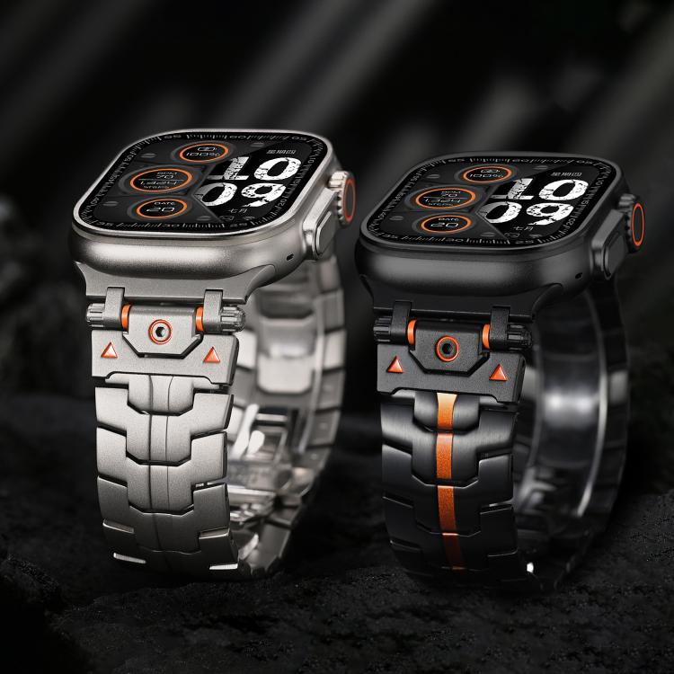 Stainless Steel Iron Man Safety Buckle Metal Watch Band, For Apple Watch 46mm / 49mm / 45mm / 44mm, For Apple Watch 42mm / 41mm / 40mm / 38mm