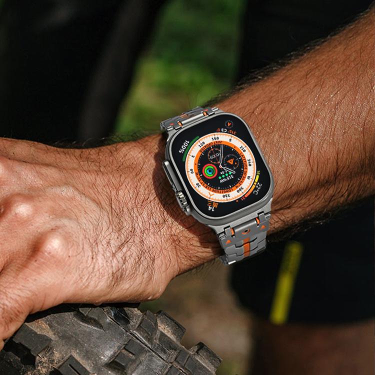 Stainless Steel Iron Man Safety Buckle Metal Watch Band, For Apple Watch 46mm / 49mm / 45mm / 44mm, For Apple Watch 42mm / 41mm / 40mm / 38mm