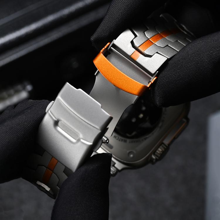 Stainless Steel Iron Man Safety Buckle Metal Watch Band, For Apple Watch 46mm / 49mm / 45mm / 44mm, For Apple Watch 42mm / 41mm / 40mm / 38mm