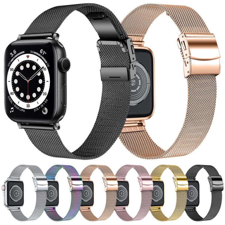 Hyphosis Buckle Milanese Metal Watch Band, For Apple Watch 46mm / 49mm / 45mm / 44mm, For Apple Watch 42mm / 41mm / 40mm / 38mm