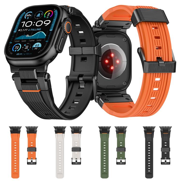 Stainless Steel Connector Vertical Grain TPU Watch Band, For Apple Watch 46mm / 49mm / 45mm / 44mm