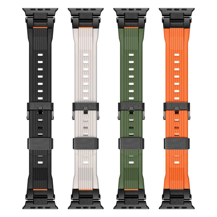 Stainless Steel Connector Vertical Grain TPU Watch Band, For Apple Watch 46mm / 49mm / 45mm / 44mm