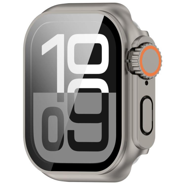 Change to Ultra 49mm Tempered Film Integrated PC Button Watch Case, For Apple Watch Series 6/5/4/SE/SE2 40mm, For Apple Watch Series 9/8/7 45mm, For Apple Watch Series 9/8/7 41mm