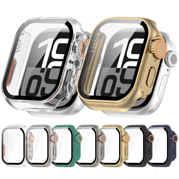 Change to Ultra 49mm Tempered Film Integrated PC Button Watch Case, For Apple Watch Series 6/5/4/SE/SE2 40mm, For Apple Watch Series 9/8/7 45mm, For Apple Watch Series 9/8/7 41mm