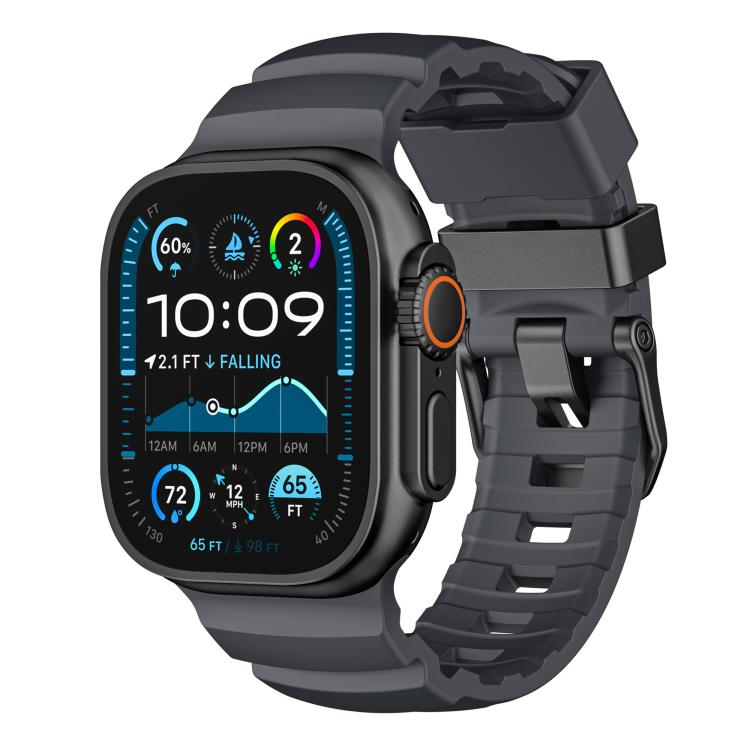 Black Buckle Field Path Fluororubber Watch Band, For Apple Watch 46mm / 49mm / 45mm / 44mm