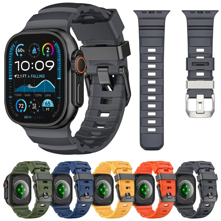 Black Buckle Field Path Fluororubber Watch Band, For Apple Watch 46mm / 49mm / 45mm / 44mm