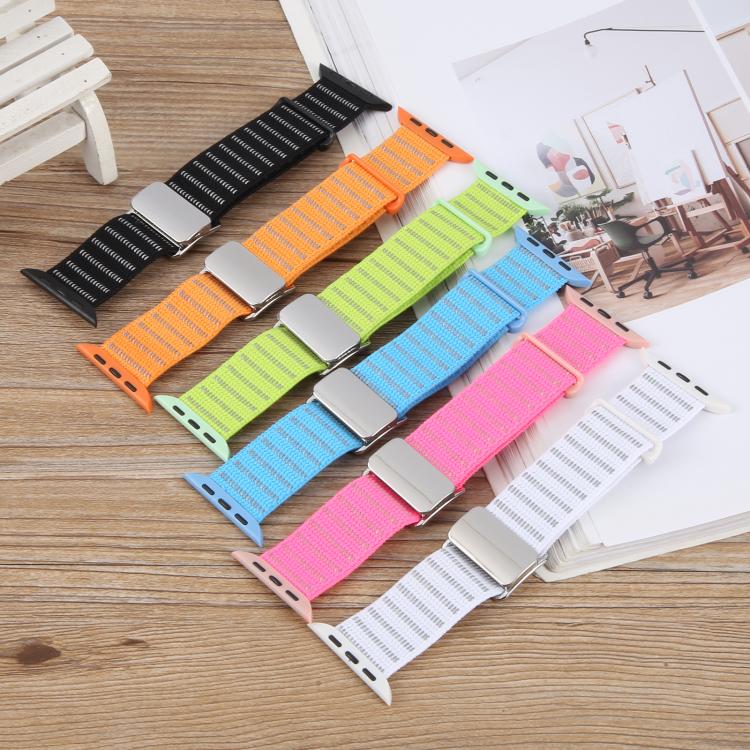 Magnetic Buckle Reflective Nylon Watch Band, For Apple Watch 46mm / 49mm / 45mm / 44mm, For Apple Watch 42mm / 41mm / 40mm / 38mm