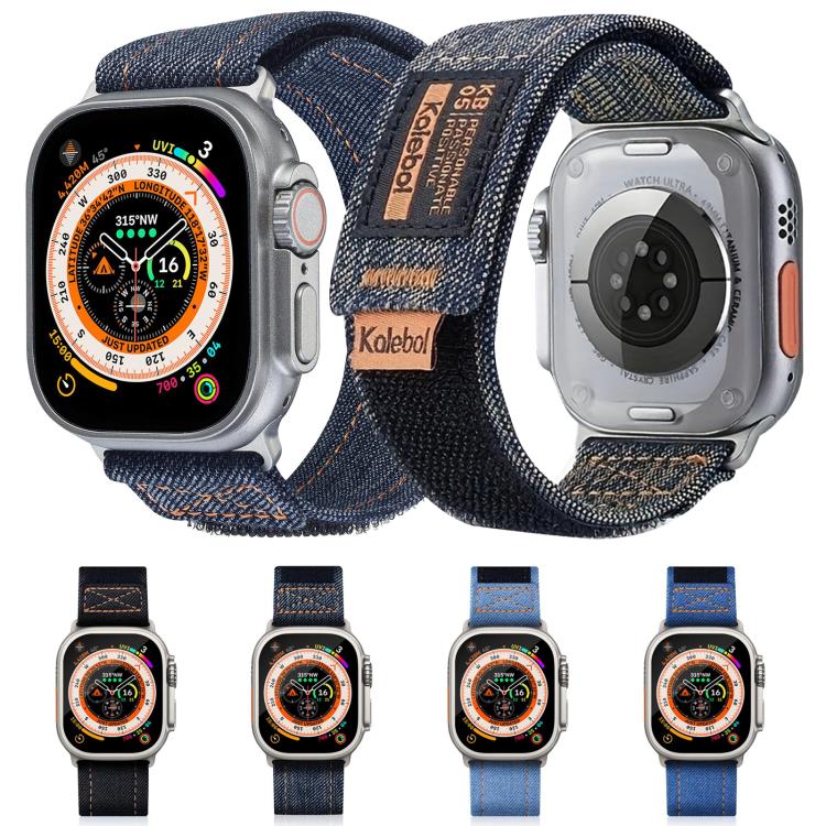 Kalebol Cool Denim Nylon Hook and Loop Fastener Watch Band, For Apple Watch 46mm / 49mm / 45mm / 44mm, For Apple Watch 42mm / 41mm / 40mm / 38mm