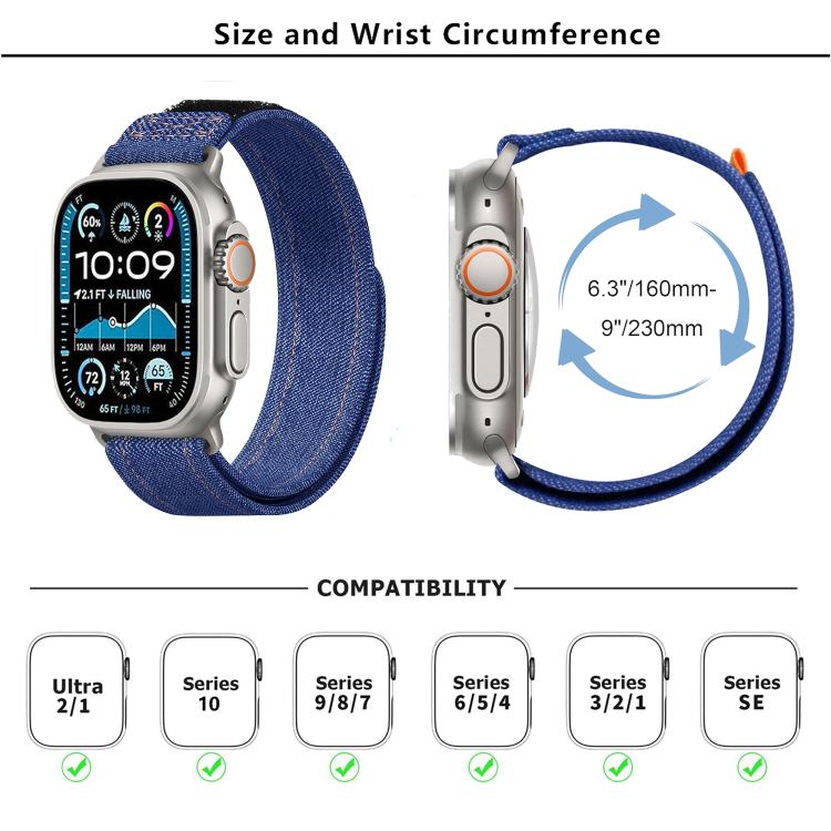 Kalebol Cool Denim Nylon Hook and Loop Fastener Watch Band, For Apple Watch 46mm / 49mm / 45mm / 44mm, For Apple Watch 42mm / 41mm / 40mm / 38mm