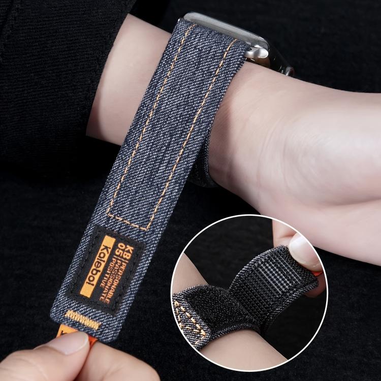 Kalebol Cool Denim Nylon Hook and Loop Fastener Watch Band, For Apple Watch 46mm / 49mm / 45mm / 44mm, For Apple Watch 42mm / 41mm / 40mm / 38mm