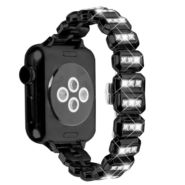 Small Square Diamonds Butterfly Buckle Watch Band, For Apple Watch 46mm / 49mm / 45mm / 44mm, For Apple Watch 42mm / 41mm / 40mm / 38mm