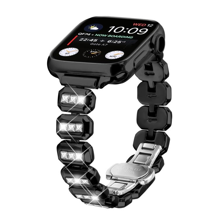 Small Square Diamonds Butterfly Buckle Watch Band, For Apple Watch 46mm / 49mm / 45mm / 44mm, For Apple Watch 42mm / 41mm / 40mm / 38mm