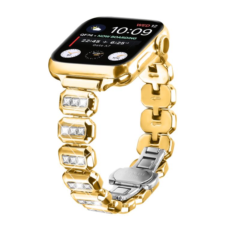 Small Square Diamonds Butterfly Buckle Watch Band, For Apple Watch 46mm / 49mm / 45mm / 44mm, For Apple Watch 42mm / 41mm / 40mm / 38mm