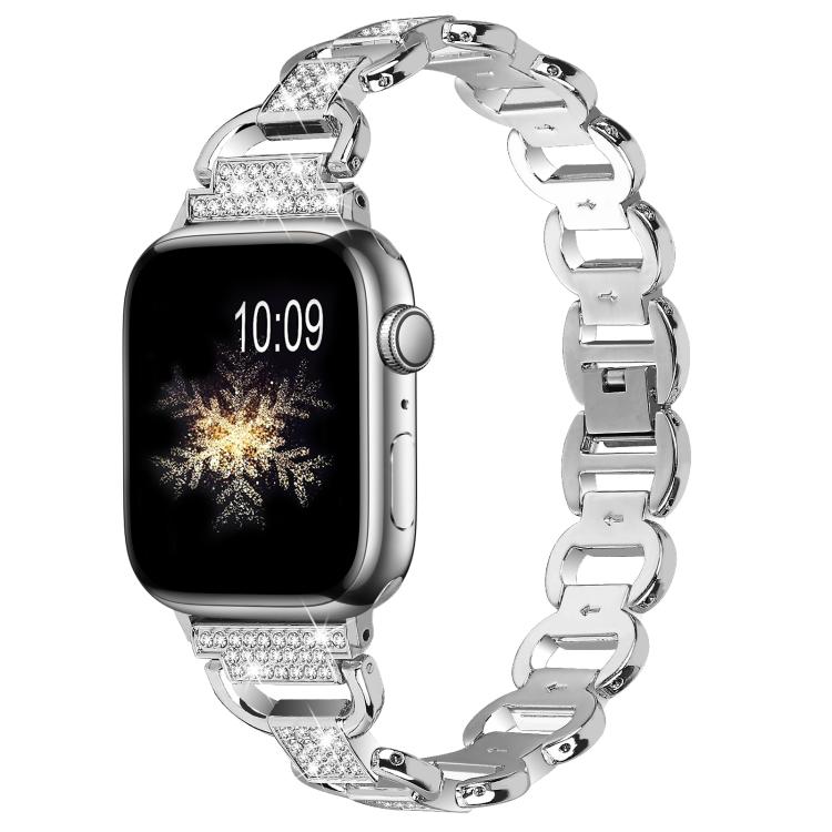Oval Diamonds Steel Watch Band, For Apple Watch 46mm / 49mm / 45mm / 44mm, For Apple Watch 42mm / 41mm / 40mm / 38mm