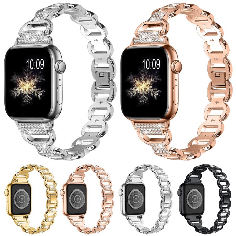 Oval Diamonds Steel Watch Band, For Apple Watch 46mm / 49mm / 45mm / 44mm, For Apple Watch 42mm / 41mm / 40mm / 38mm