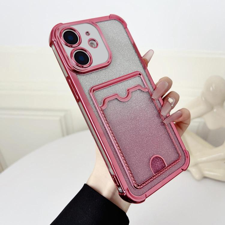 Four-cornered Glitter Electroplated Card Bag TPU Phone Case, For iPhone 12 Pro, For iPhone 11 Pro Max, For iPhone 11