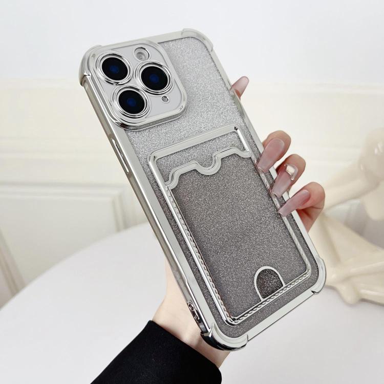 Four-cornered Glitter Electroplated Card Bag TPU Phone Case, For iPhone 11 Pro