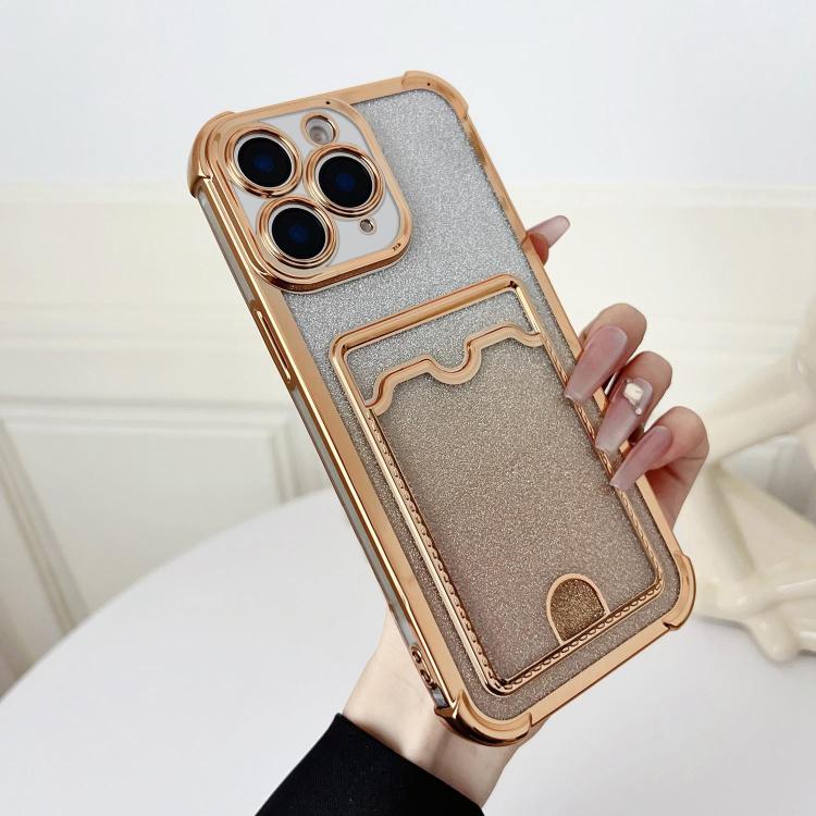 Four-cornered Glitter Electroplated Card Bag TPU Phone Case, For iPhone 12 Pro, For iPhone 11 Pro Max, For iPhone 11