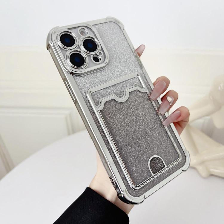 Four-cornered Glitter Electroplated Card Bag TPU Phone Case, For iPhone 13, For iPhone 12, For iPhone 12 Pro Max