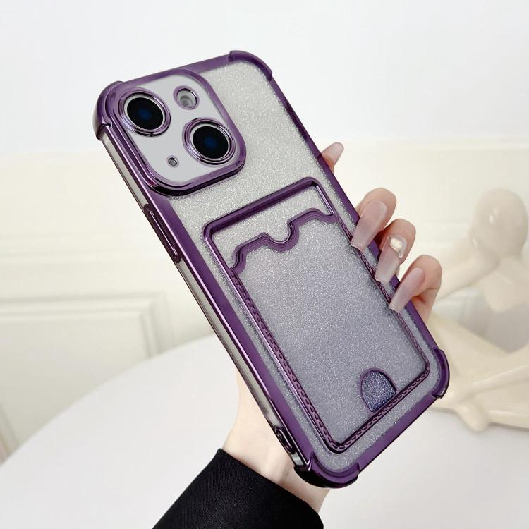 Four-cornered Glitter Electroplated Card Bag TPU Phone Case, For iPhone 13, For iPhone 12, For iPhone 12 Pro Max