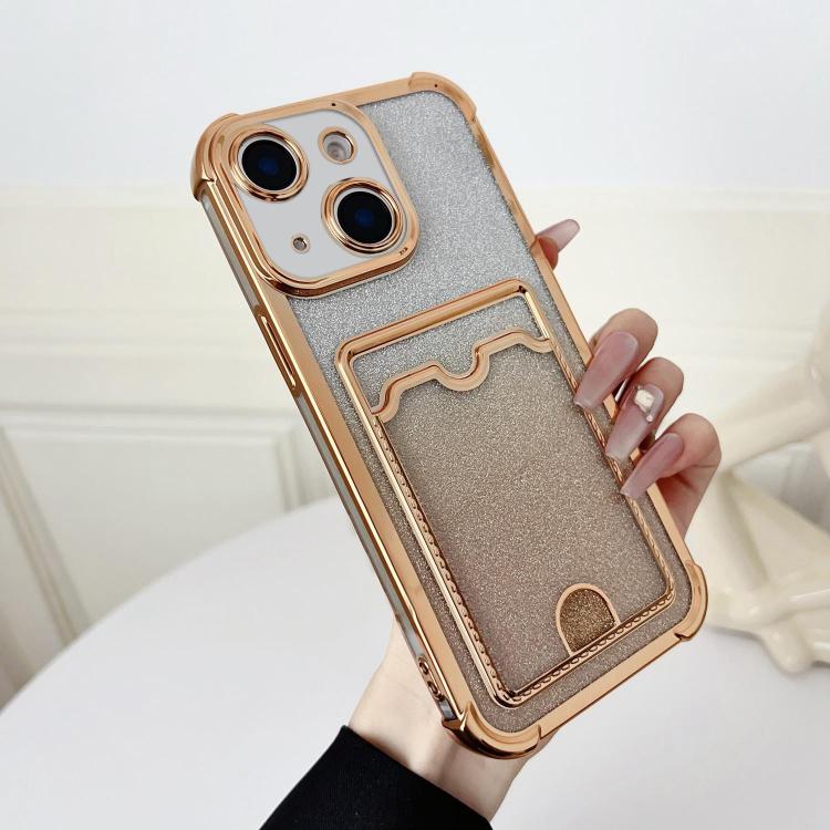 Four-cornered Glitter Electroplated Card Bag TPU Phone Case, For iPhone 13, For iPhone 12, For iPhone 12 Pro Max