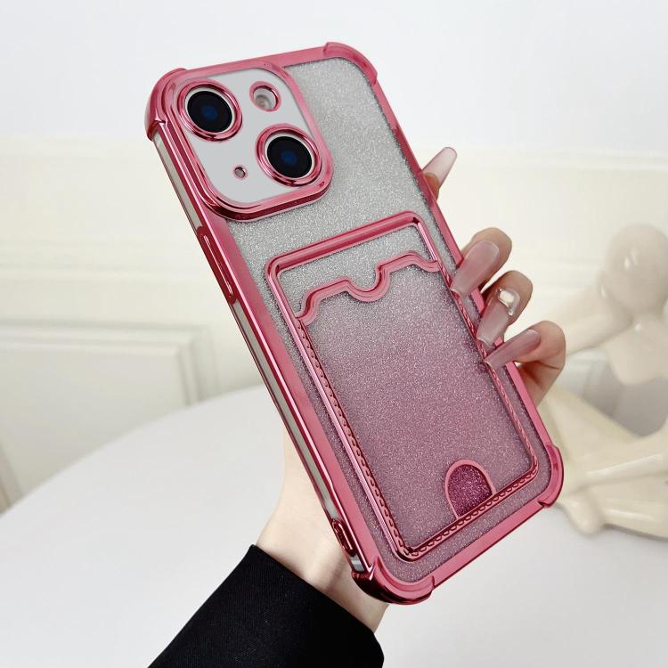 Four-cornered Glitter Electroplated Card Bag TPU Phone Case, For iPhone 14 Plus, For iPhone 14, For iPhone 14 Pro