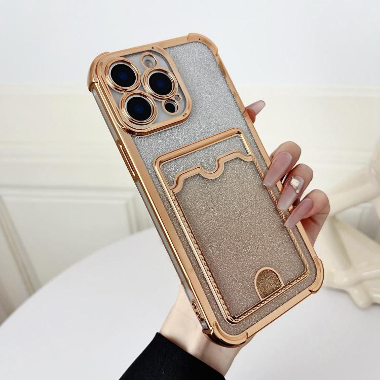 Four-cornered Glitter Electroplated Card Bag TPU Phone Case, For iPhone 14 Pro Max, For iPhone 13 Pro Max, For iPhone 13 Pro