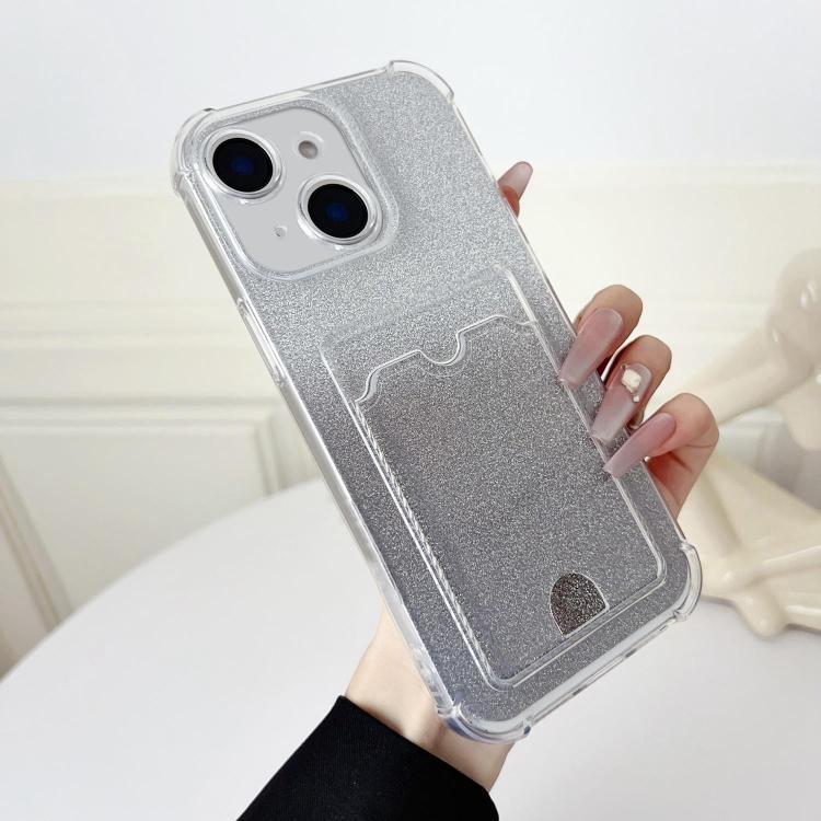 Four-cornered Glitter Electroplated Card Bag TPU Phone Case, For iPhone 15 Pro, For iPhone 15 Plus, For iPhone 15