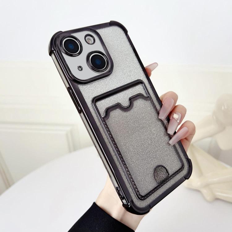 Four-cornered Glitter Electroplated Card Bag TPU Phone Case, For iPhone 15 Pro, For iPhone 15 Plus, For iPhone 15