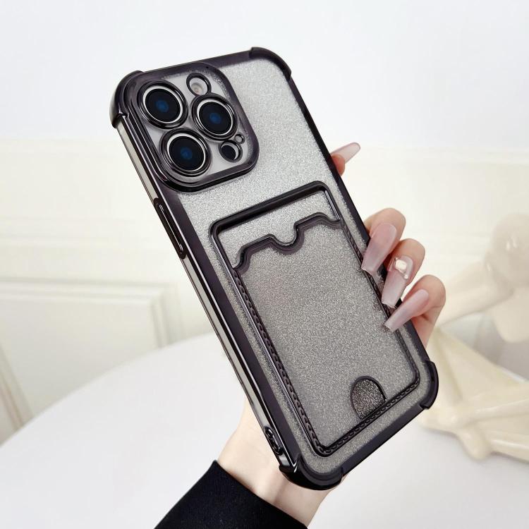 Four-cornered Glitter Electroplated Card Bag TPU Phone Case, For iPhone 15 Pro, For iPhone 15 Plus, For iPhone 15