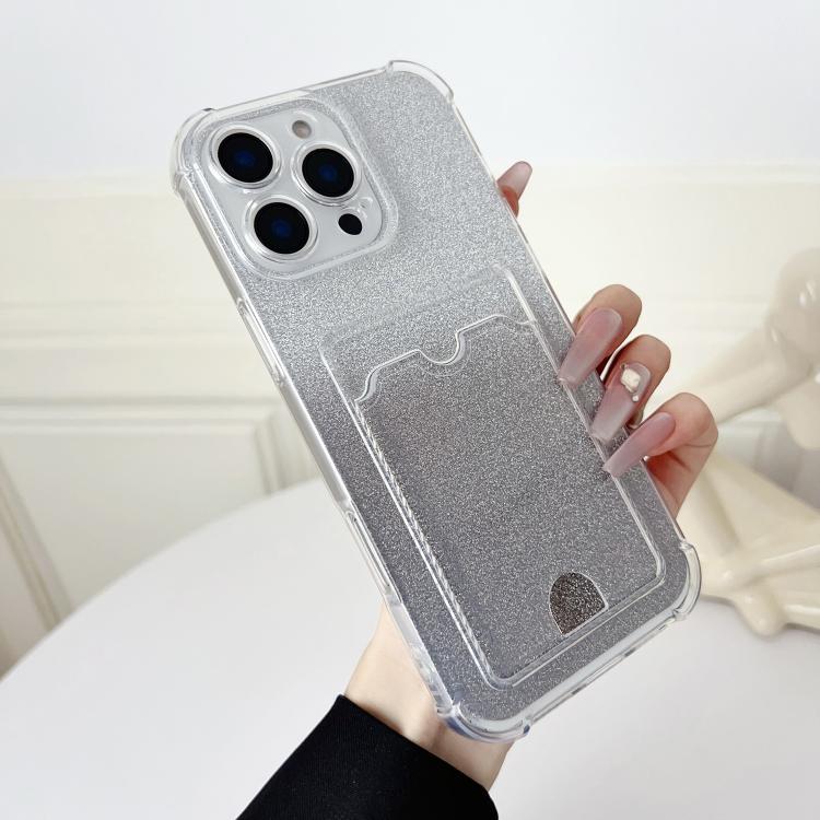 Four-cornered Glitter Electroplated Card Bag TPU Phone Case, For iPhone 17 Air, For iPhone 16 Pro Max, For iPhone 16 Pro