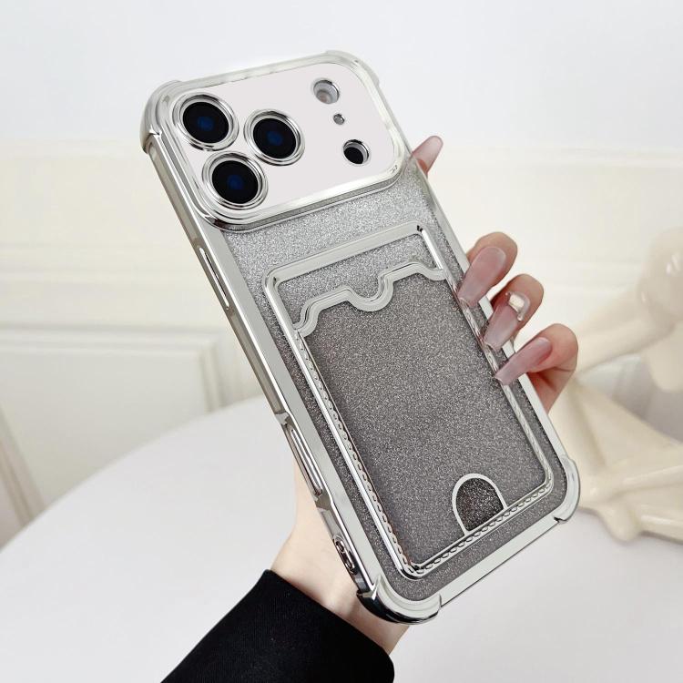 Four-cornered Glitter Electroplated Card Bag TPU Phone Case, For iPhone 17 Pro Max, For iPhone 17 Pro, For iPhone 17