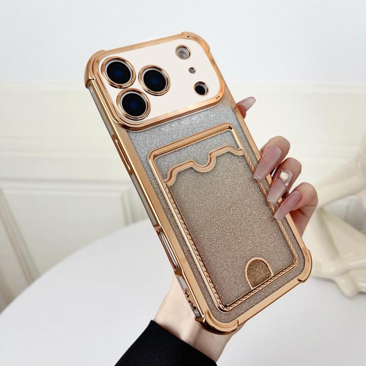 Four-cornered Glitter Electroplated Card Bag TPU Phone Case, For iPhone 17 Pro Max, For iPhone 17 Pro, For iPhone 17