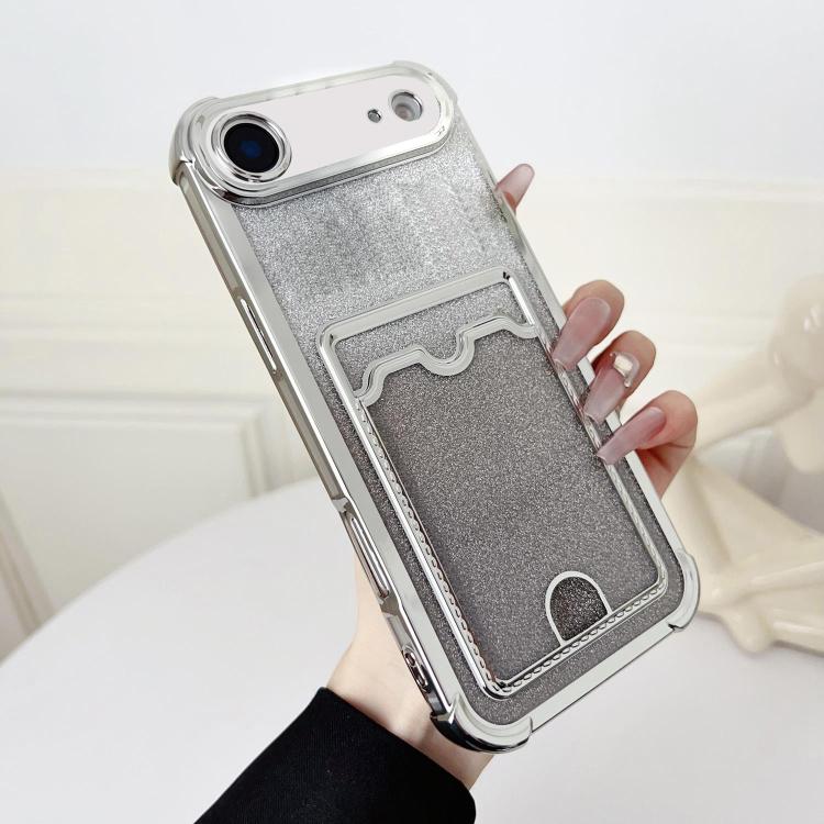 Four-cornered Glitter Electroplated Card Bag TPU Phone Case, For iPhone 17 Air, For iPhone 16 Pro Max, For iPhone 16 Pro