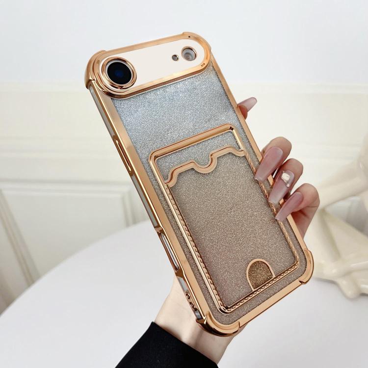 Four-cornered Glitter Electroplated Card Bag TPU Phone Case, For iPhone 17 Air, For iPhone 16 Pro Max, For iPhone 16 Pro